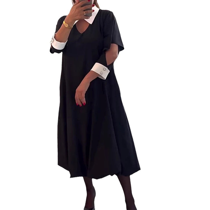 Robe chemise oversized pour femmes avec décolleté en V et structure de col élégante Chic & Stil