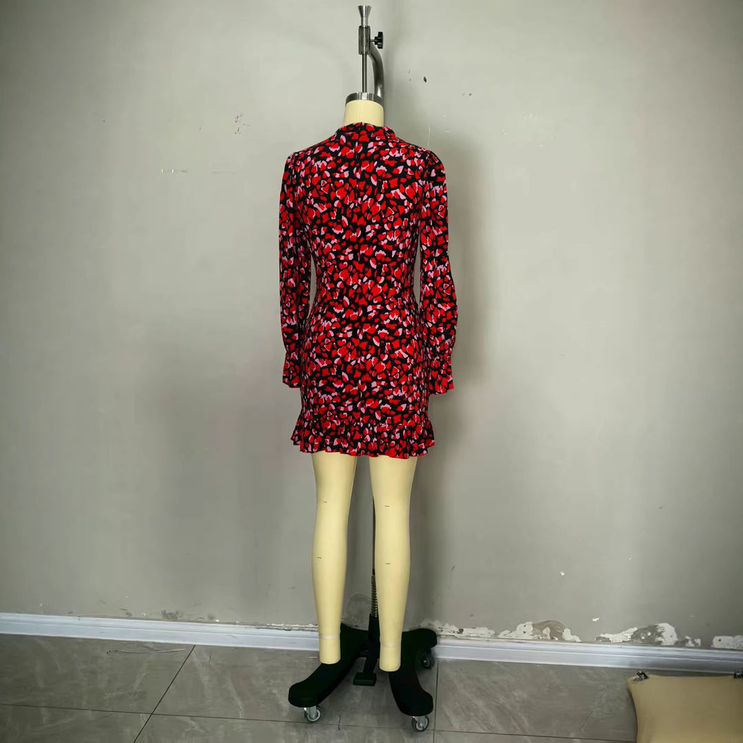 Women's elegant mini dress with ruffle details and high collar Lune London