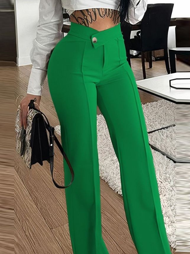 Ladies Elegant High Waist Pants with Decorative Button Details Lune London