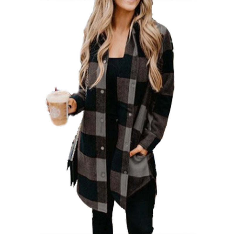 Women's Casual Long Blouse In Check Design with Button Placket Lune London