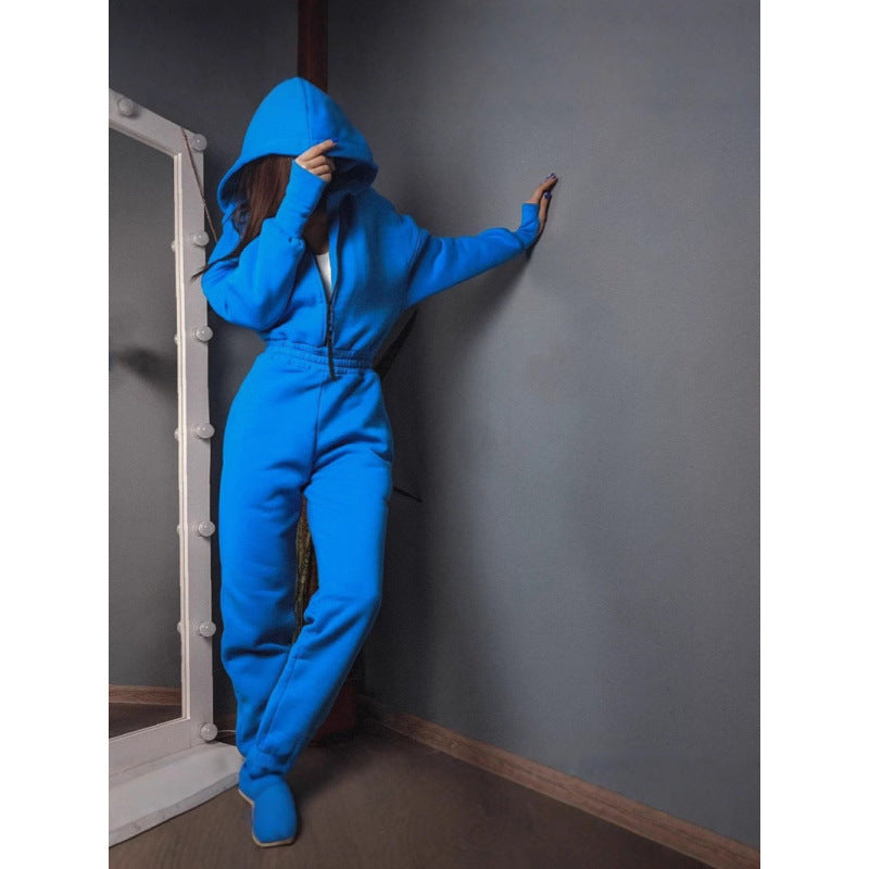 Women Sporty Chic Zip Hoodie Set