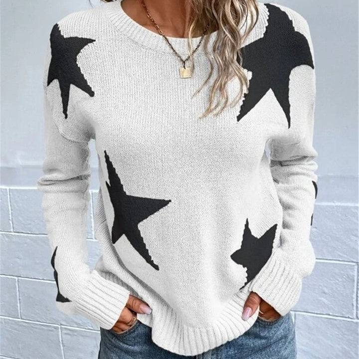 Knit sweater for women with a striking star pattern and round neck Lune London