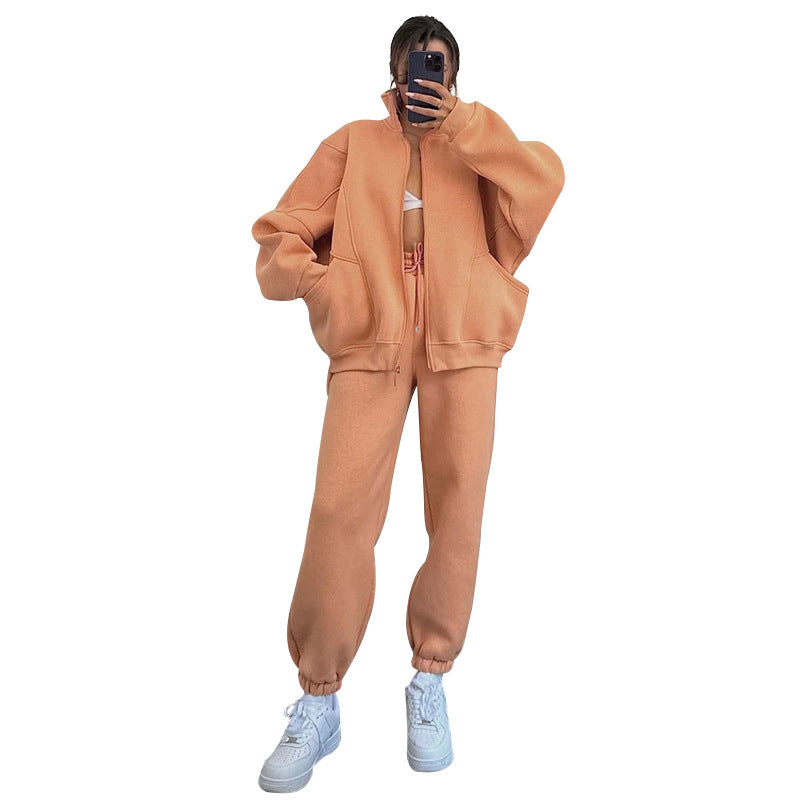 Ladies comfortable sweat jumpsuit with high collar and practical pockets Lune London