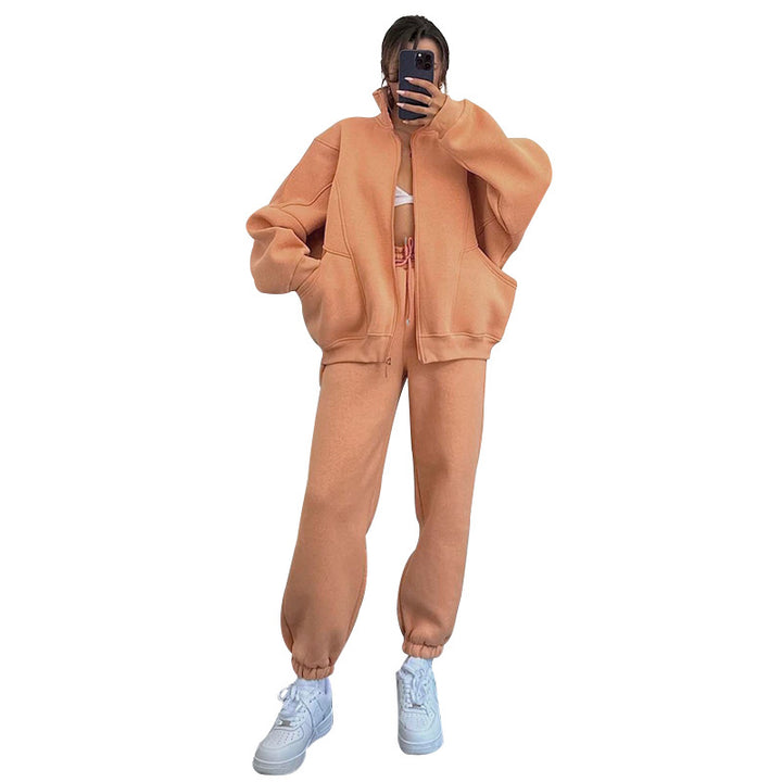 Ladies comfortable sweat jumpsuit with high collar and practical pockets Lune London