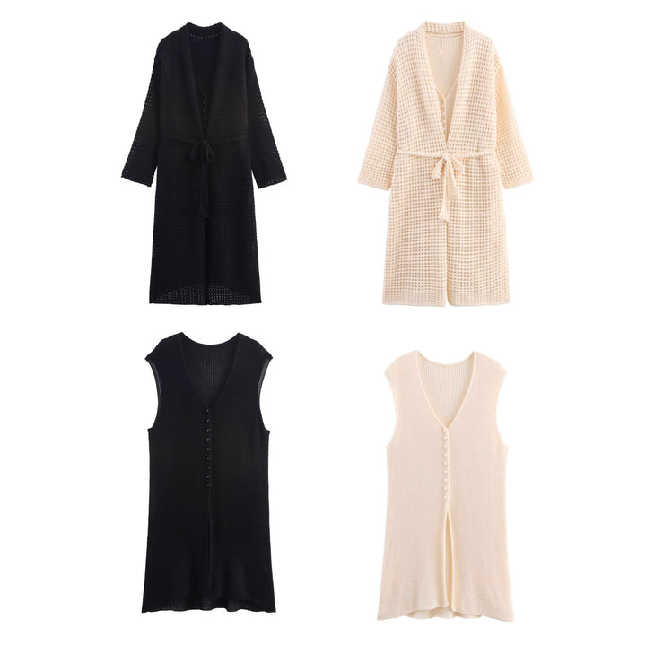 Women's knit cardigan with asymmetrical design and elegant belt at the waist Lune London