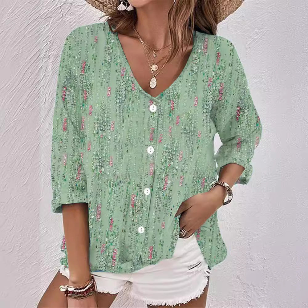 Women's blouse with floral design and button front Lune London