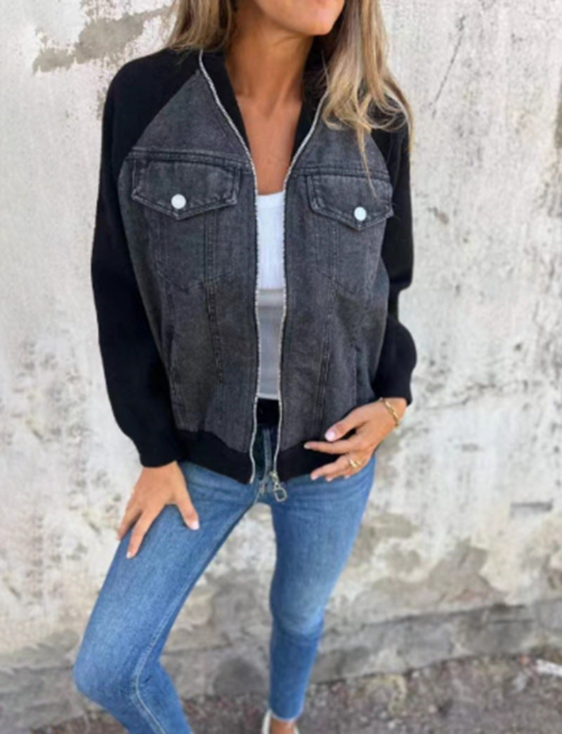 Casual sweatshirt jacket for women with denim style and fleece sleeves Lune London