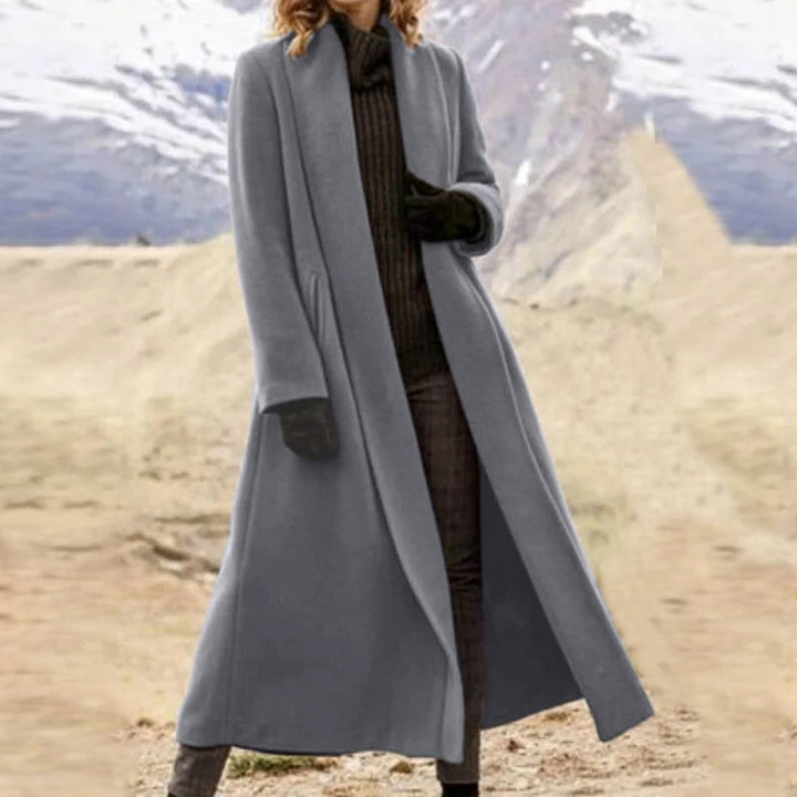 Long wool coat for women with a minimalist design and high collar Lune London