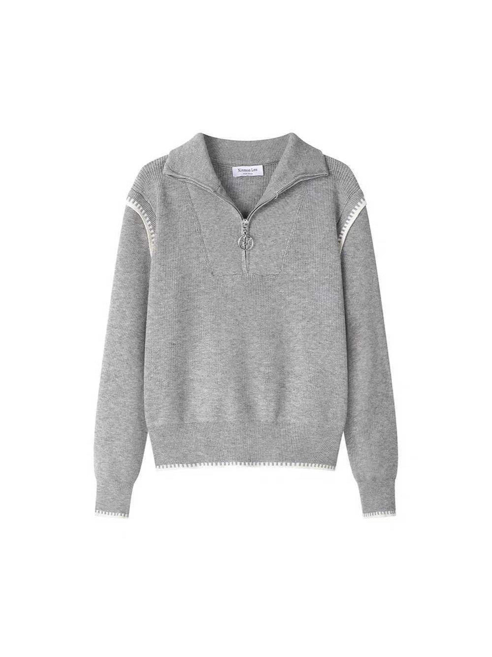 Knitted sweater for women with high collar and zipper Lune London