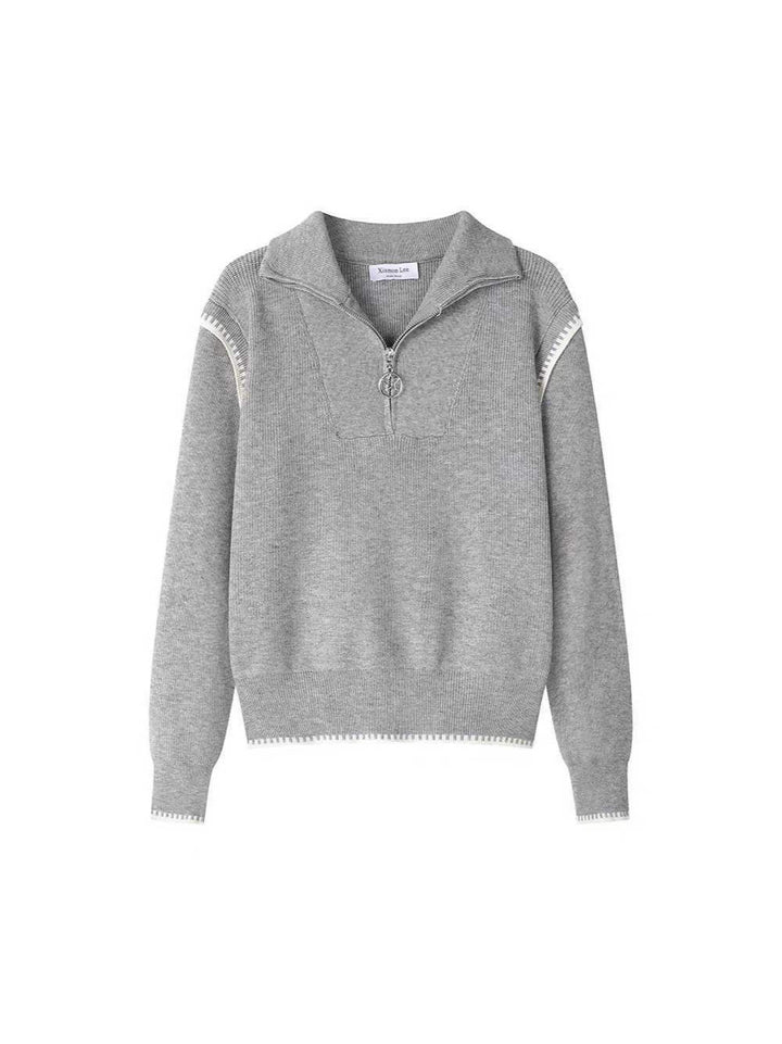 Knitted sweater for women with high collar and zipper Lune London
