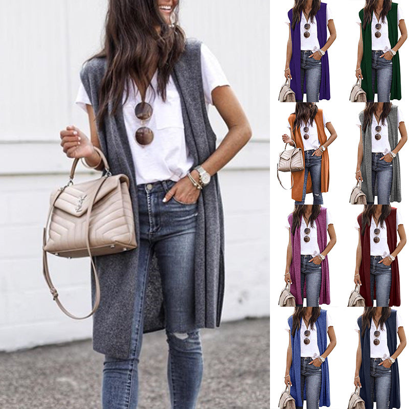 Women's Knitted Vest In A Casual Oversized Design with Open Fronts and Short Sleeve Length Lune London