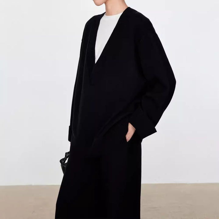 Pull en tricot épais pour femmes avec décolleté en V et coupe oversize Chic & Stil