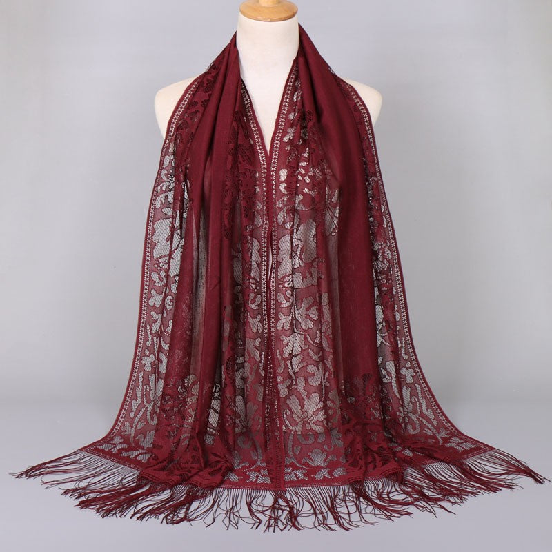 Women's Long Lace Scarf with Fringed Edges Lune London