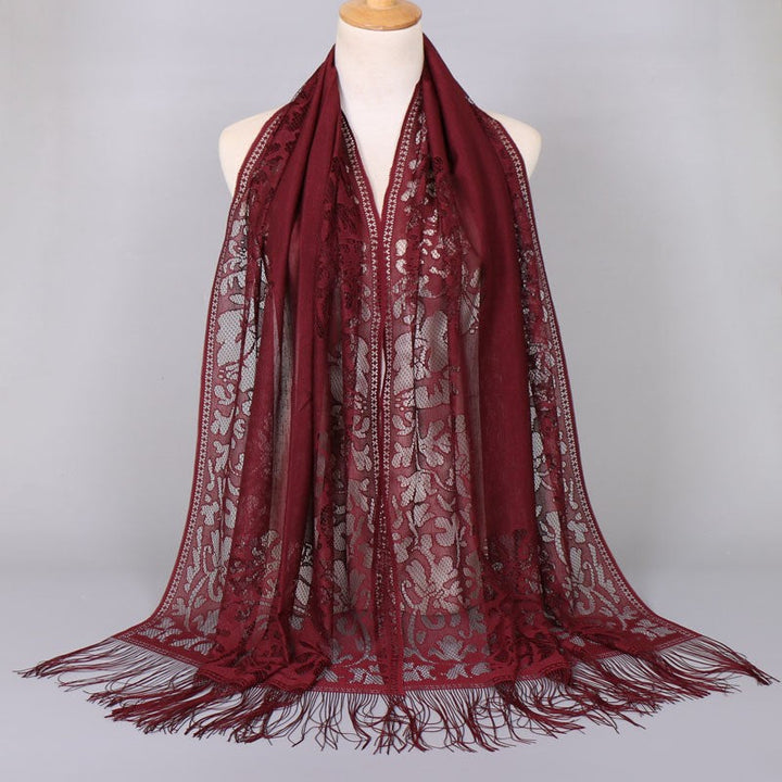 Women's Long Lace Scarf with Fringed Edges Lune London