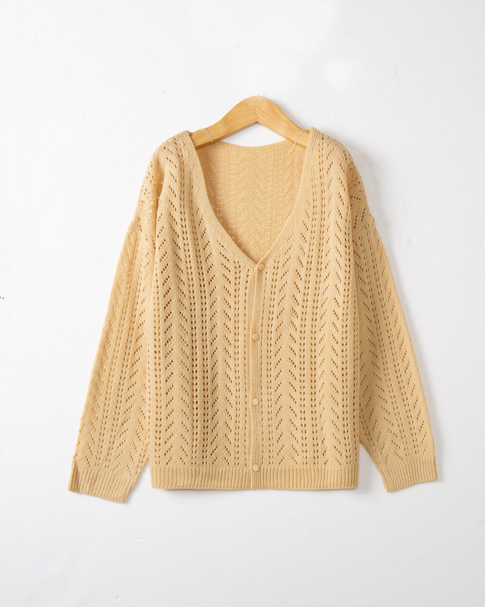 Women's knitted cardigan with airy lace pattern and V-neck Lune London