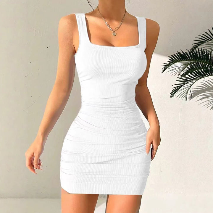 Women's figure-hugging mini dress with cut-in straps and gathering Lune London