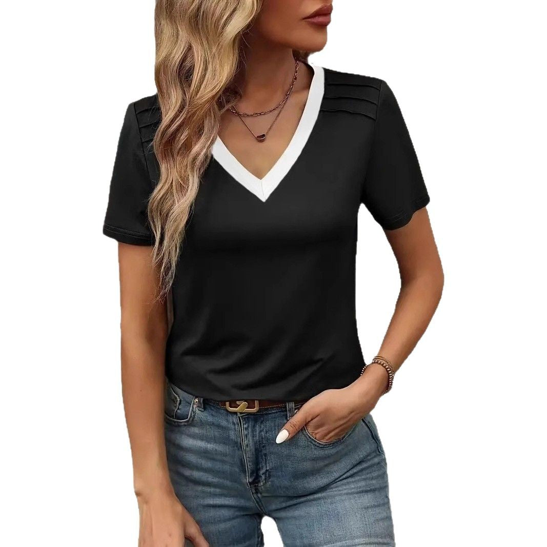 V-neck women's T-shirt with a modern structured design Lune London