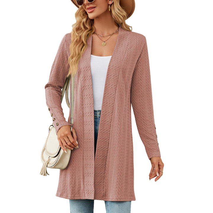 Ladies' knitted coat with trendy braid pattern and elegant button details Lune London