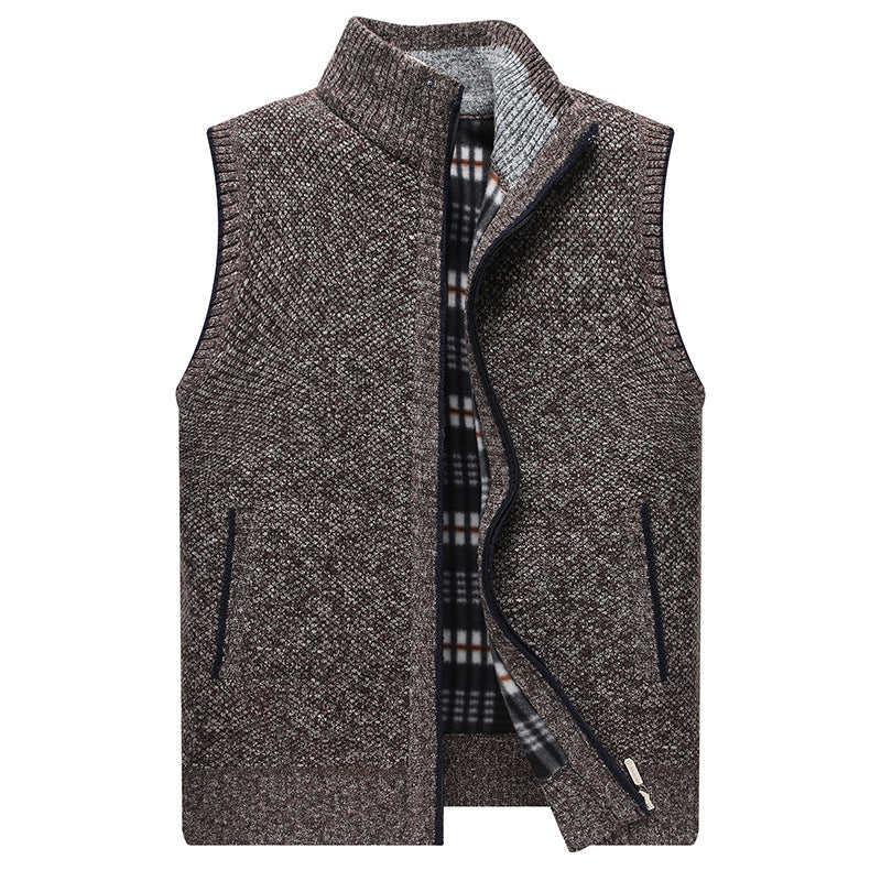 Men's knitted vest with stand-up collar and checked lining Lune London
