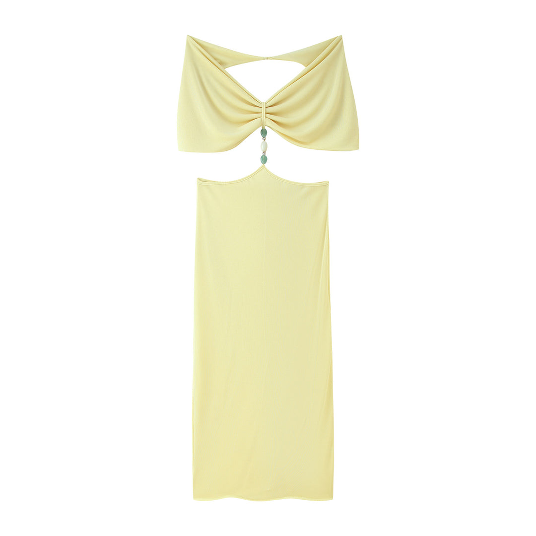 Maxi dress for women with an adjustable halter neck and a chic ruffled design