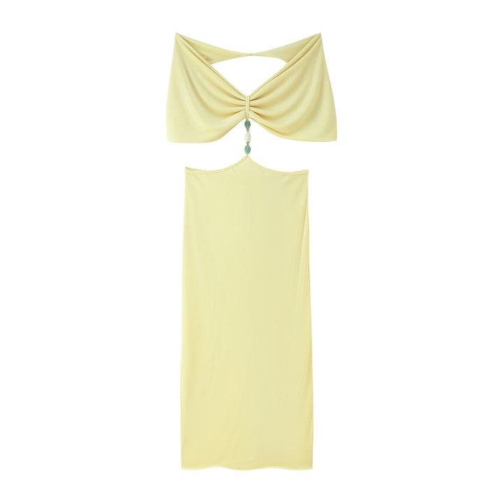 Maxi dress for women with an adjustable halter neck and a chic ruffled design