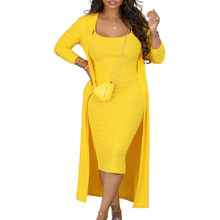 Maxi dress for women with open cardigan and long sleeves Lune London