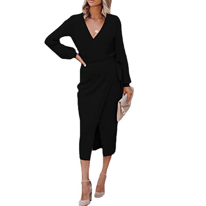 Wrap dress for women with deep V-neck and elegant belt Lune London