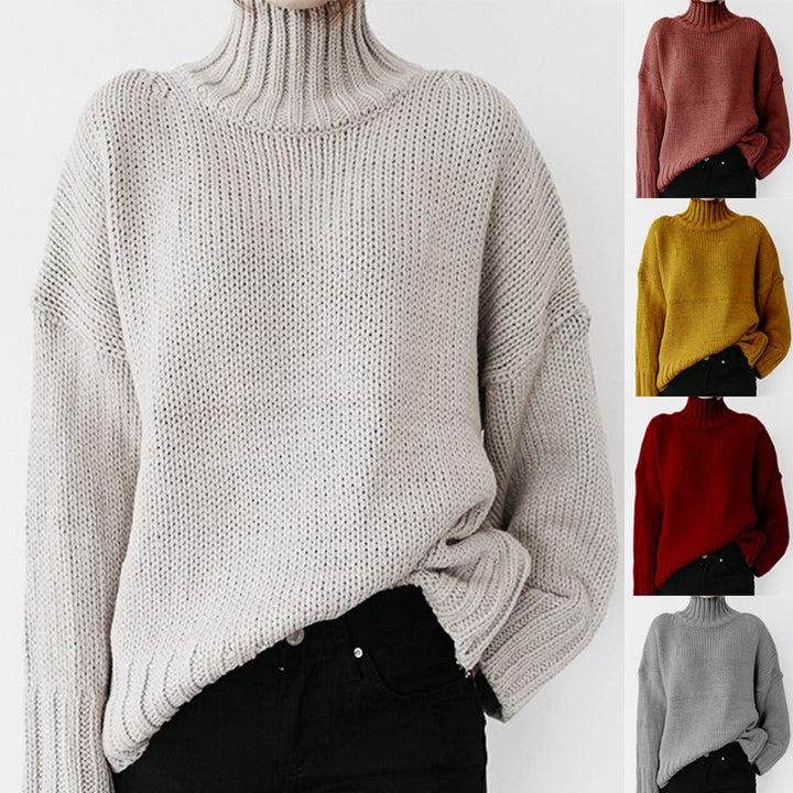 Thick knit women's pullover with high collar and relaxed fit Lune London
