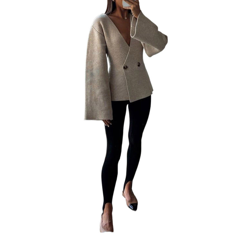 Trendy wrap sweater for women with a stylish ruffled hem Lune London