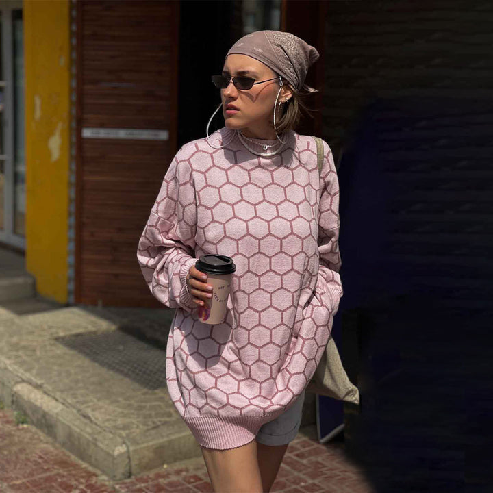 Ladies creative knitted sweater with honeycomb pattern Lune London