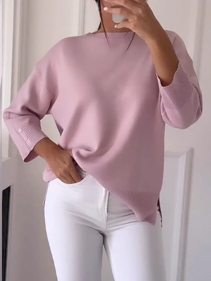 Women's Casual Oversized Sweater with Asymmetric Cut and Button Details Chic & Stil
