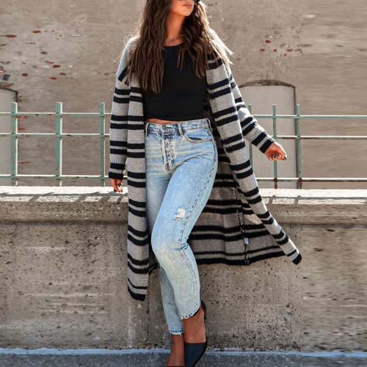 Dame long cardigan à motifs rayés Chic & Stil