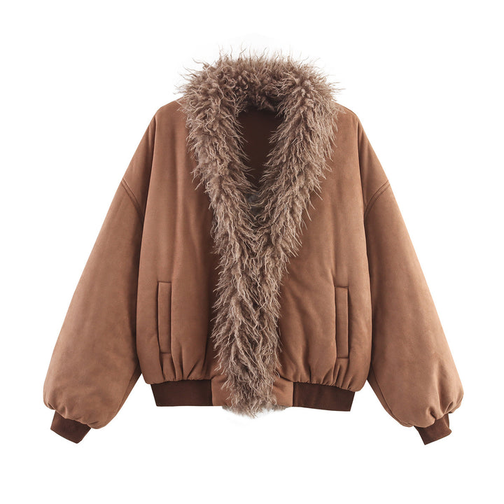 Ladies cozy suede jacket with fur collar Lune London
