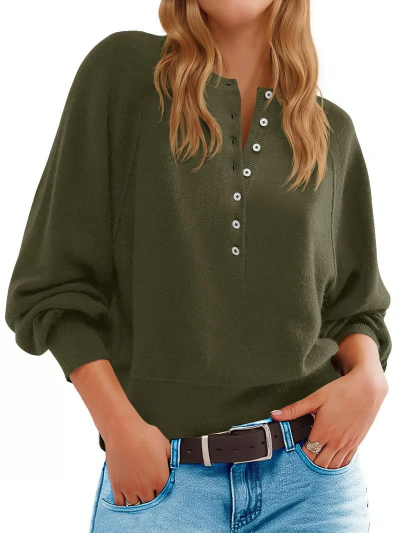 Casual sweater for women with button placket and loose fit Lune London