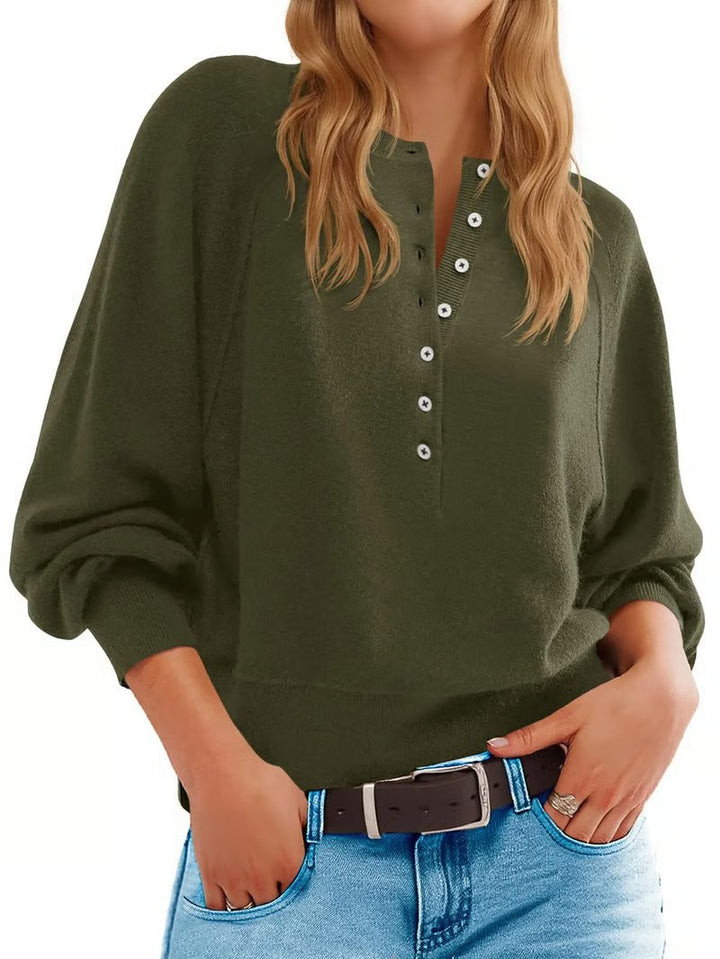 Casual sweater for women with button placket and loose fit Lune London