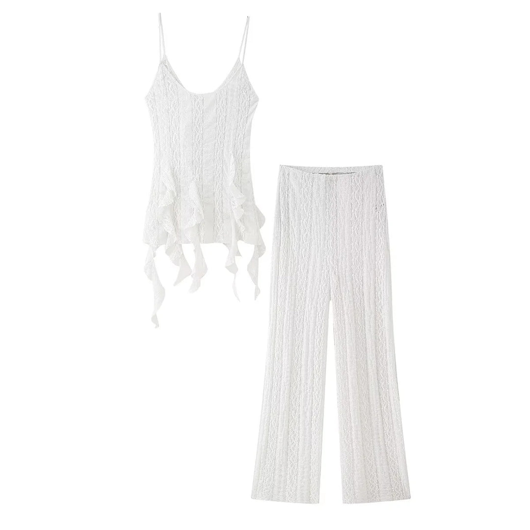 Elegant palazzo pants for ladies with floral lace pattern Lune London