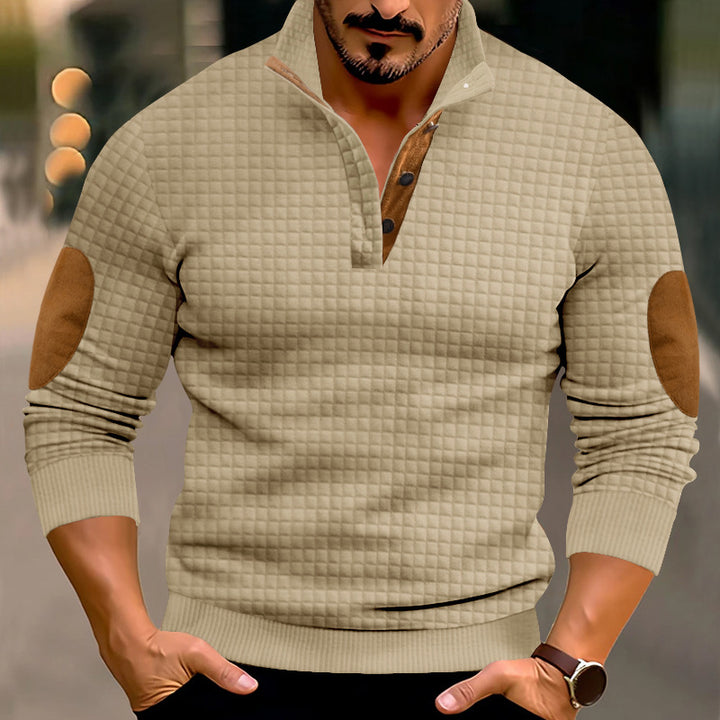 Men's sweater with high collar and contrasting leather details Lune London