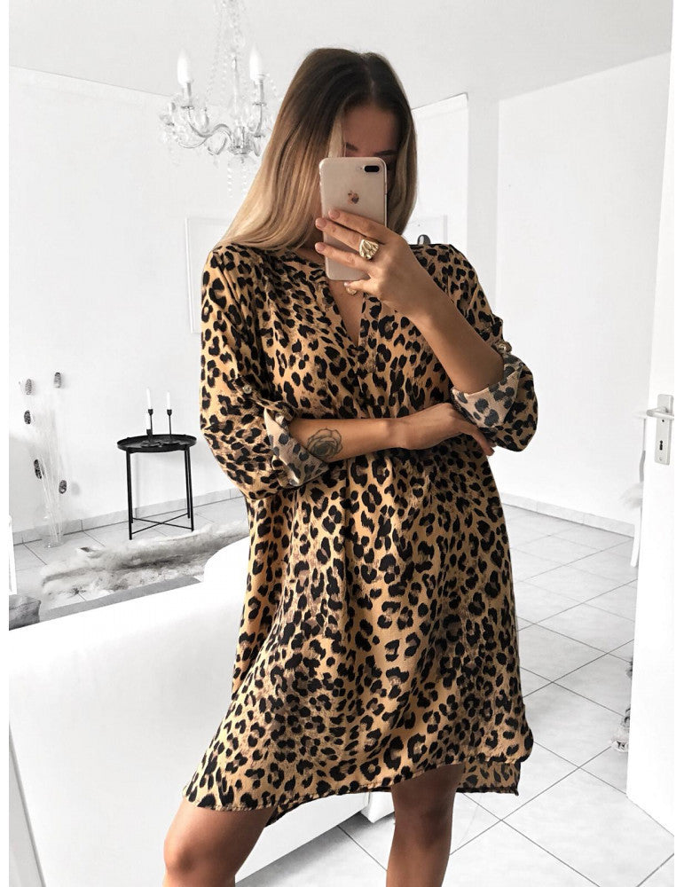 Shirt dress for women with geometric pattern and waist belt Lune London