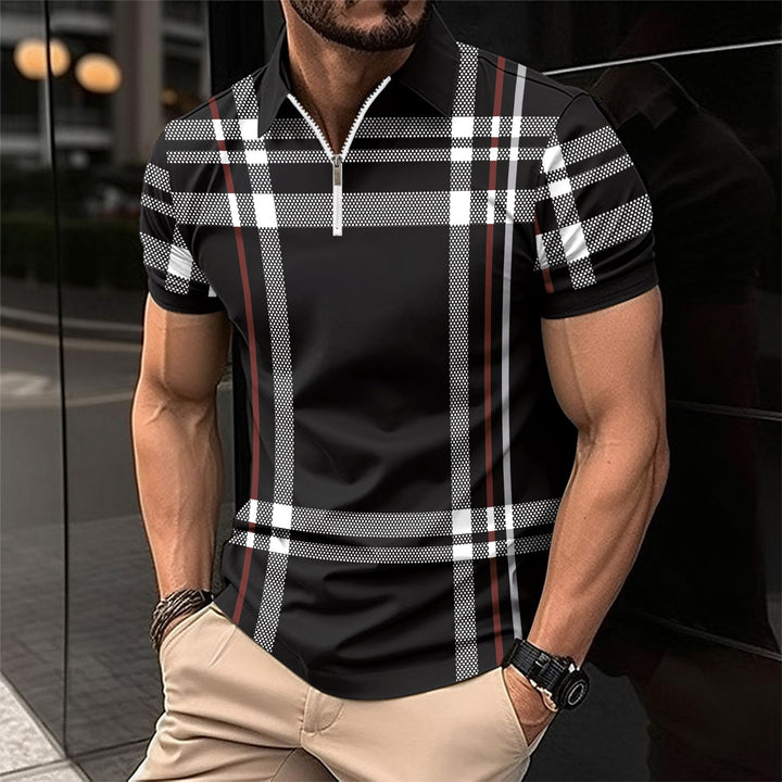 Men's stylish plaid polo with front ZIP Lune London