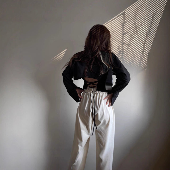 Ladies Elegant cotton blouse with asymmetrical cut and long sleeves Lune London