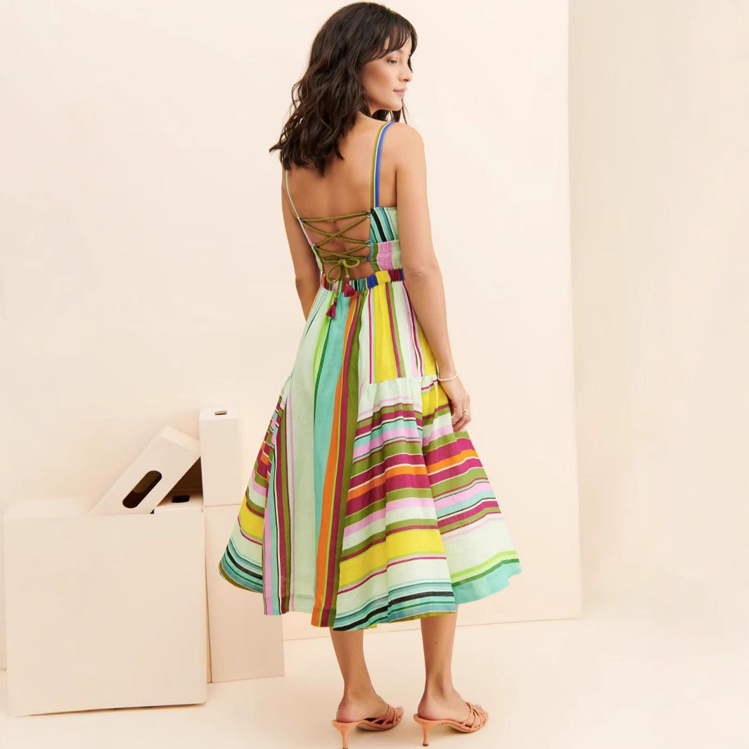 Midi striped summer dress for women with pockets Lune London