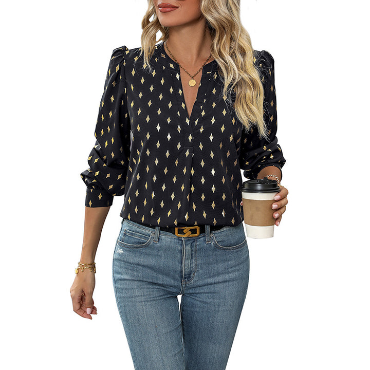 Ladies' blouse with elegant puff sleeves and decorative buttons Lune London