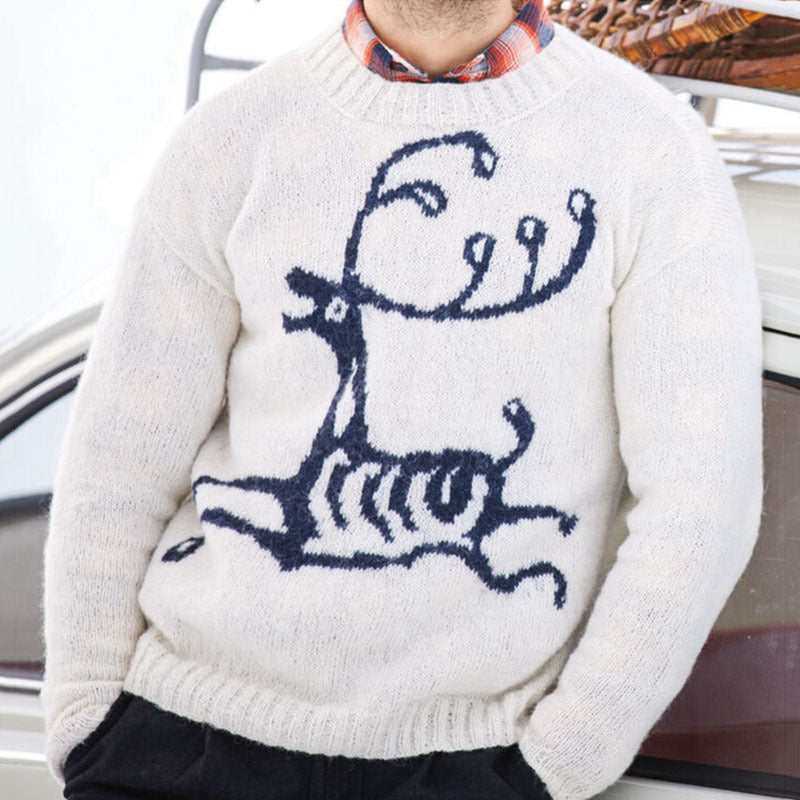 Large sweater for men with festive reindeer pattern and high-quality wool blend Lune London