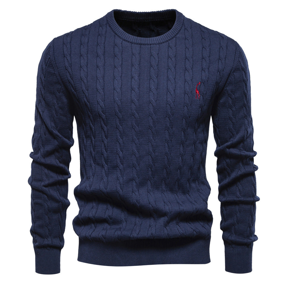 Men's Knitted Sweater with Cable Pattern and Round Neck Lune London