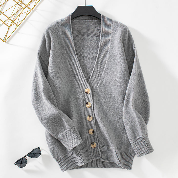 Ladies comfortable cardigan with button details and deep V-neck Lune London