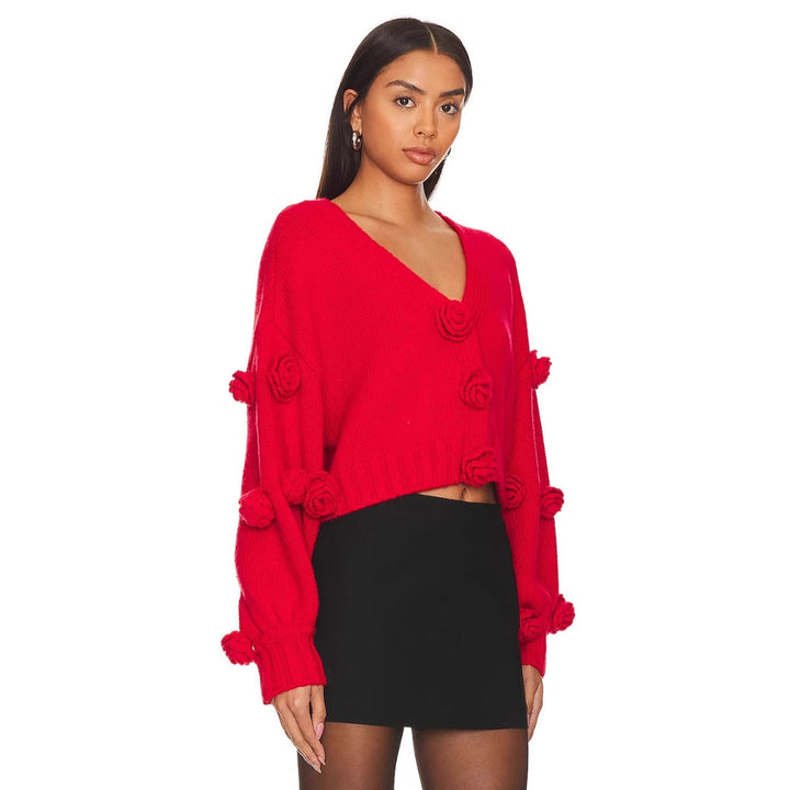 Playful cropped sweater for women with floral appliqués Lune London