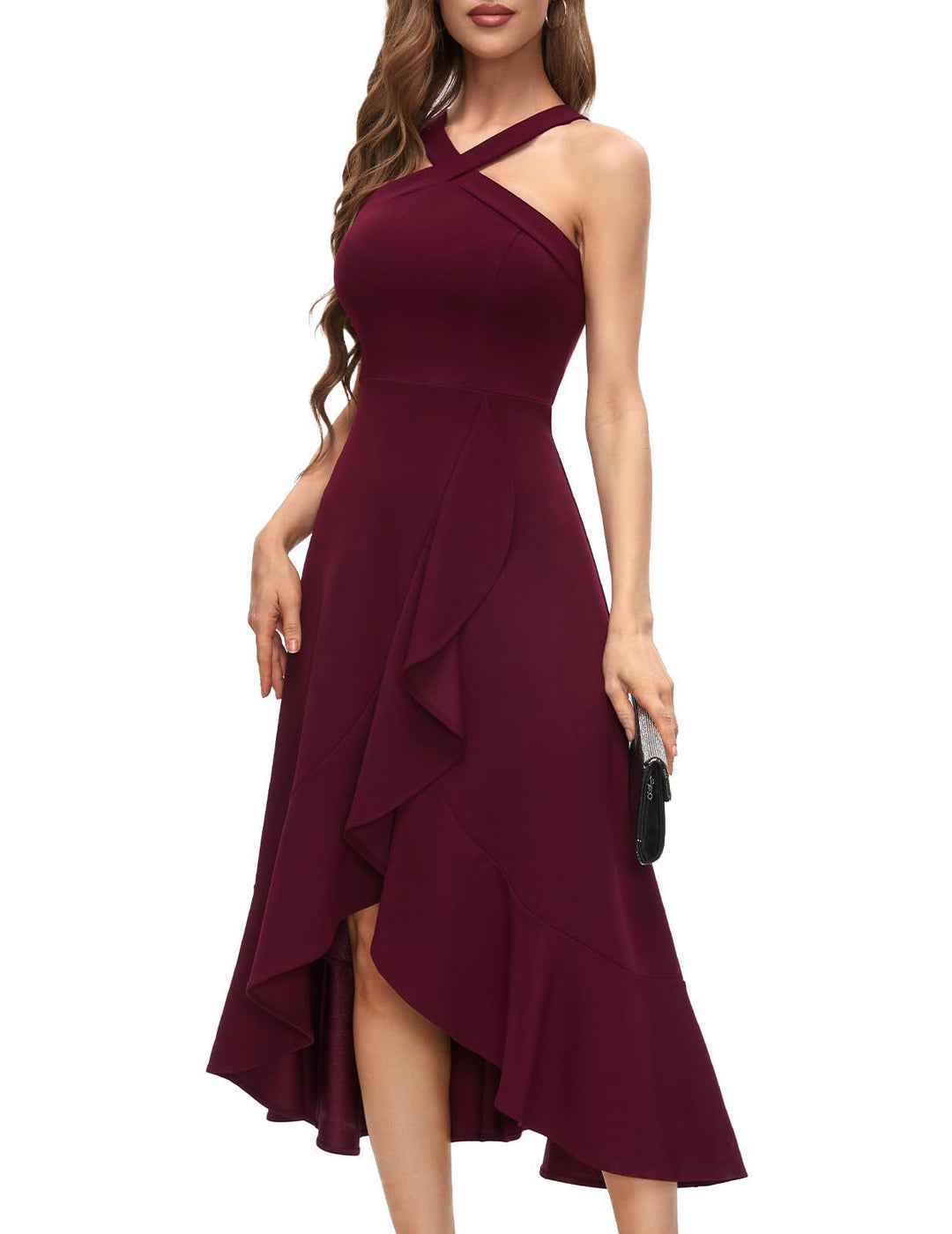 Asymmetrical long evening dress for women with draping Lune London