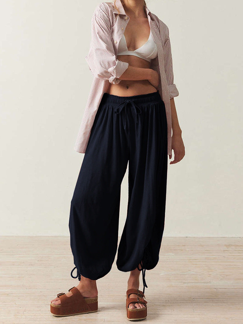 Casual Palazzo pants for women with elastic waist and adjustable ankle bands Lune London
