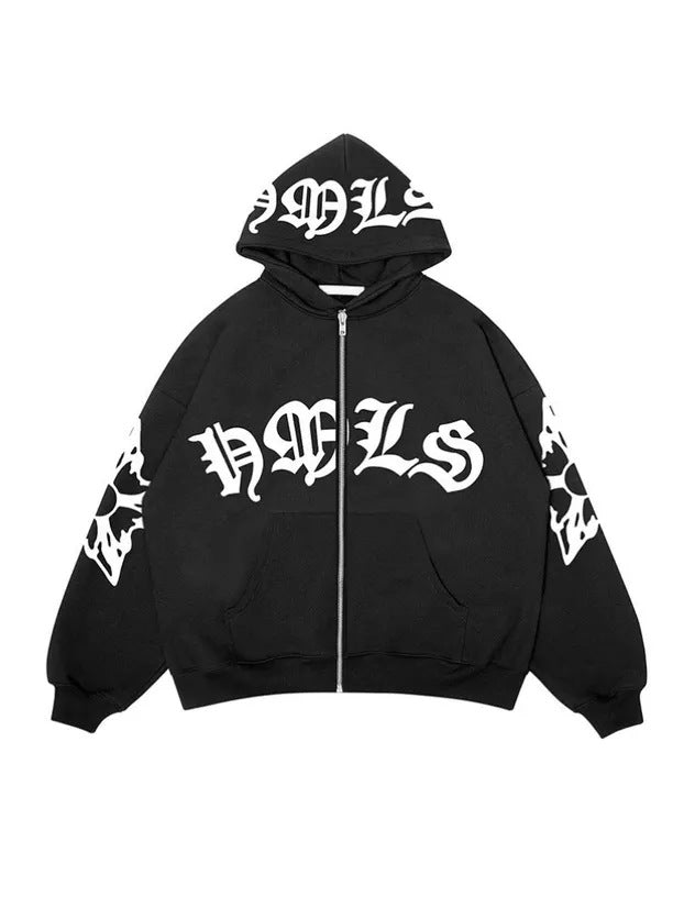 Urban hooded jacket for women with side zipper and detailed graphic print Lune London