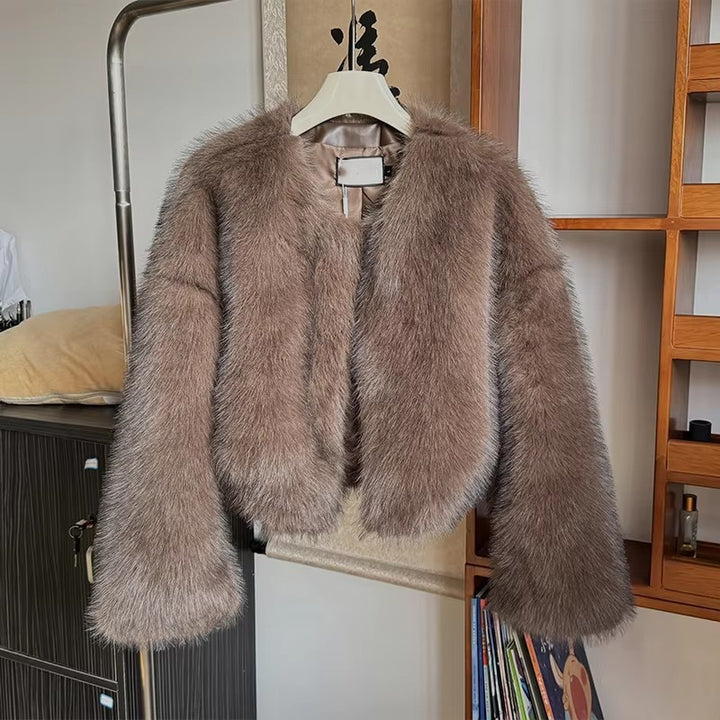 Cozy Faux Fur Jacket for Women with Open Cut Lune London